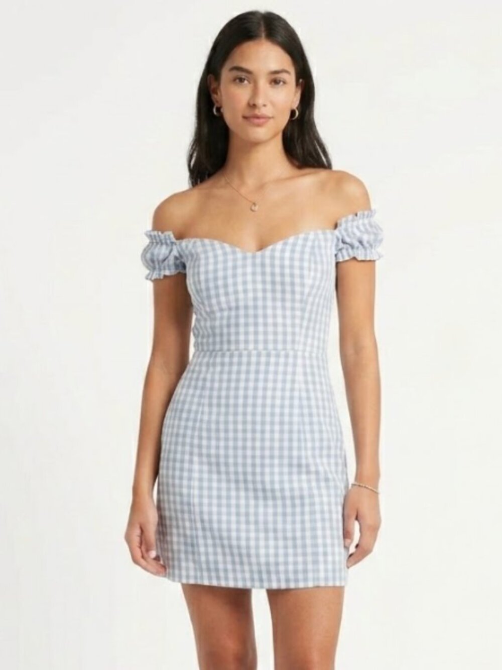 NWT Abercrombie | Linen Blend Gingham Off-the-Shoulder Corset Mini Dress Medium